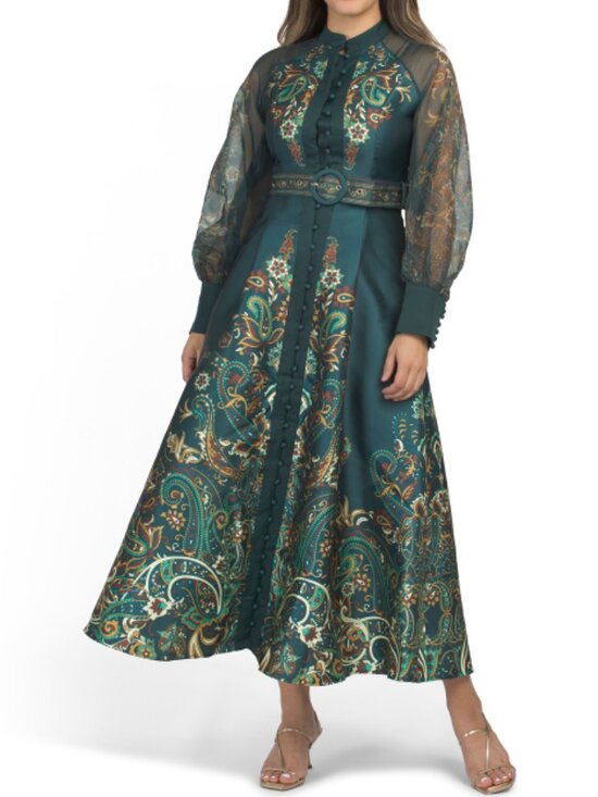 Dalia Macphee Dresses & Skirts - DALIA MACPHEE Long Sleeve Mock Neck Printed Maxi Dress